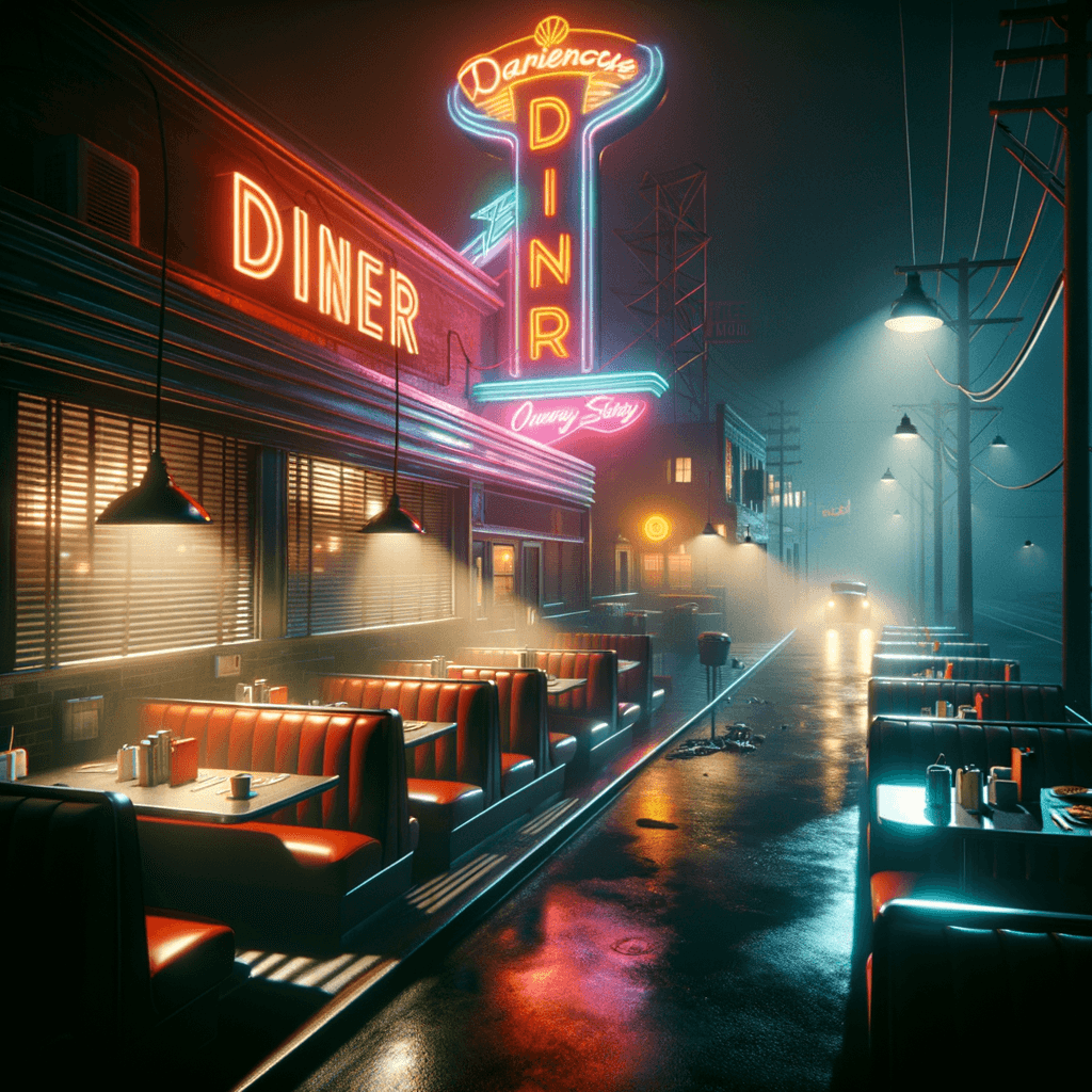 It's 2 AM. You pull into Joe's Diner, the only light for miles along this desolate highway. The neon sign flickers ominously as you step inside. The bell chimes, and every patron turns to stare at you with unsettling synchronization.
